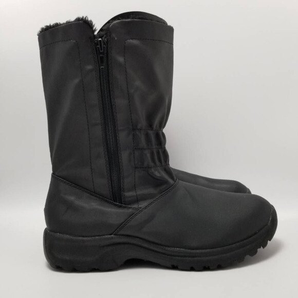Angel Steps Womens Double Zip Boots Black Round Toe Side Faux Fur Lined Size 10M - Picture 1 of 12